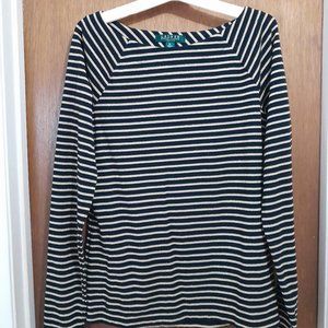 Lauren Ralph Lauren PL Shirt Square Neck Striped Long Sleeve Black Gold Stretch